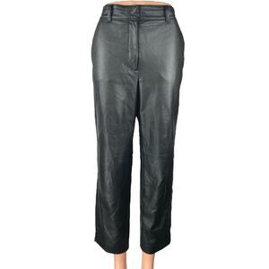 Aritzia Babaton Black Faux Vegan Leather Straight High Rise Trousers Pants Sz 8